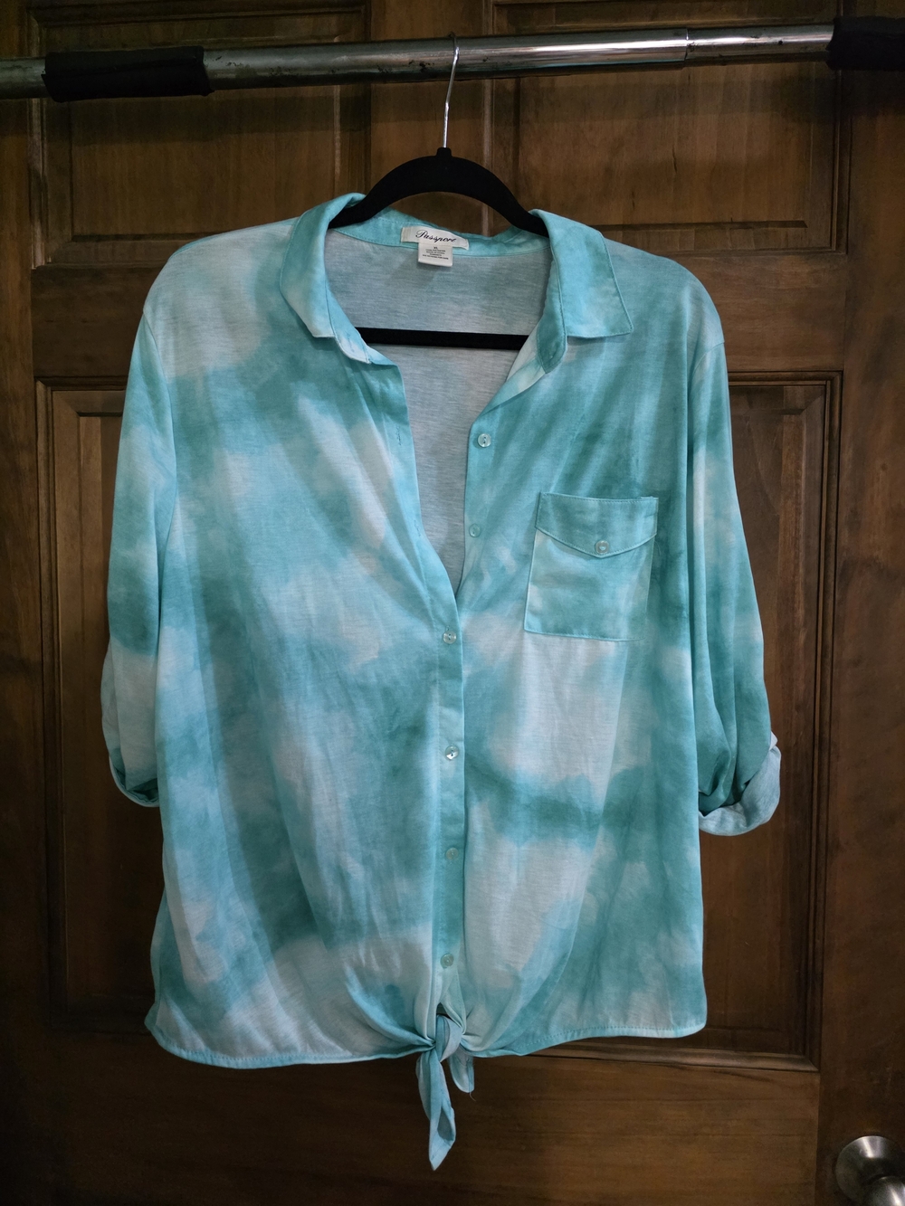 Passport Turquoise Tie-Front Button-Up Shirt